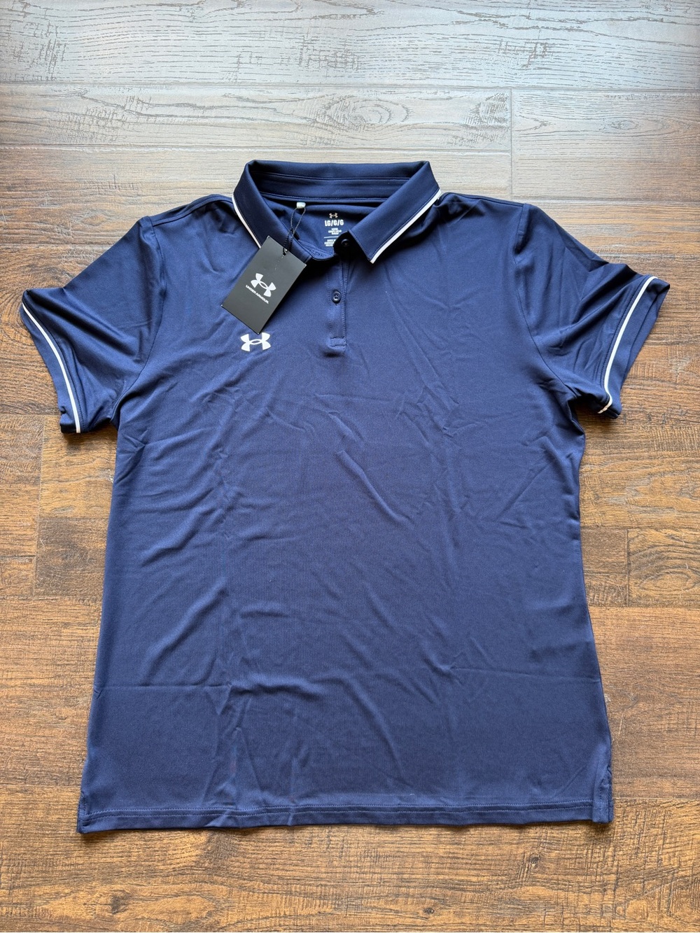 NWT Under Armour Women's L Loose Fit Polo Navy Blue Team Tipped Golf Polo